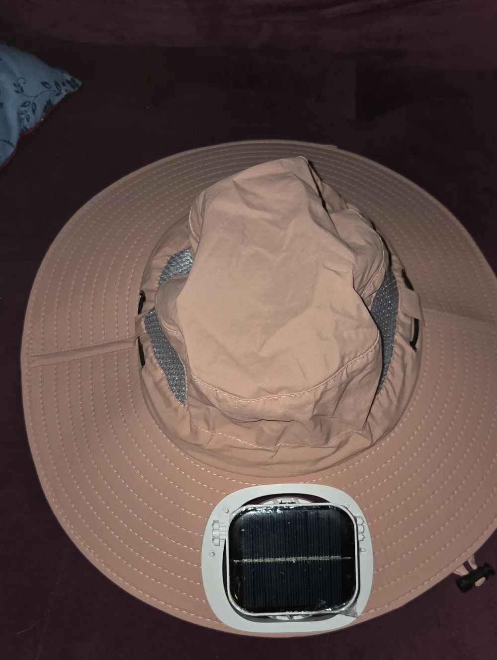 Light Pink Wide Brim Sun Hat with Solar Fan